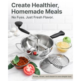 Stainless Steel Food Mill with Detachable Handle – Hand Crank Grinder for Baby Food, Tomato Sauce & Mashed Potatoes – Includes 3 Discs – Easy to Use & Clean – Great for Home Chefs, Parents & Canning