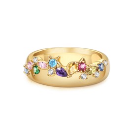 14K Gold Plated Rainbow Colorful Mixed Shape Cubic Zirconia Finger Ring for Women Anniversary Birthday Jewelry Gift Ring Stacking Star Band for Women Statement Wedding Ring Minimalist Jewelry Size 5 to 9 (8.5)