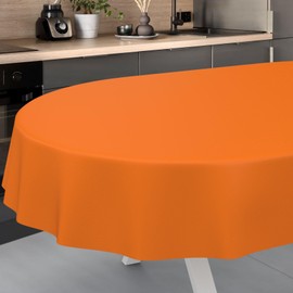 ANRO Oilcloth Tablecloth, Washable, Oilcloth, Garden Tablecloth, Outdoor, Indoor, Oval, 160 x 140 cm, Cut Edge, Orange