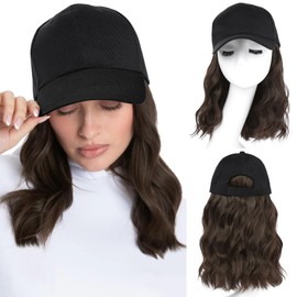 AISI QUEENS Hat Wig Hat with Hair Attached for Women Cap with Hair Attached for Women Baseball Cap Wig Extensions Short Wave Synthetic Adjustable for Daily Use