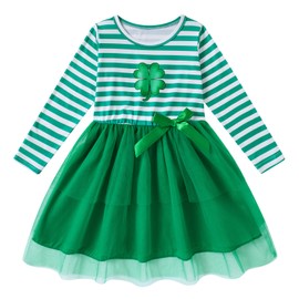 Vieille St Patricks Day Outfits for Toddler Girls 5T Clover Dress Striped Long Sleeve Tutu Skirts 4T