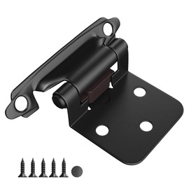 HOSOM 50 Pack Cabinet Hinges Black, 1/2" Overlay Cabinet Door Hinges for Kitchen Cabinet Doors, Flush Face Mount Self Closing Cabinet Hinges with Door Bumper