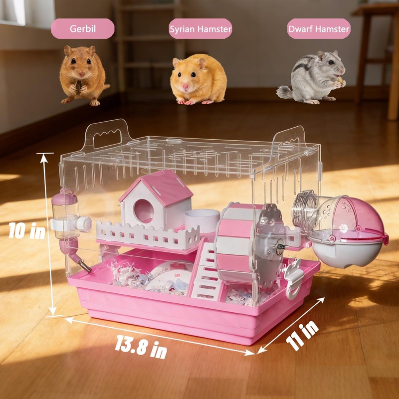 Pretoee 7-in-1 Acrylic Hamster Cage with All Accessories - Double
