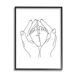Stupell Industries Hands Holding Baby Feet Minimal Line Drawing, Designed by JJ Design House LLC Black Framed Wall Art, 11 x 14