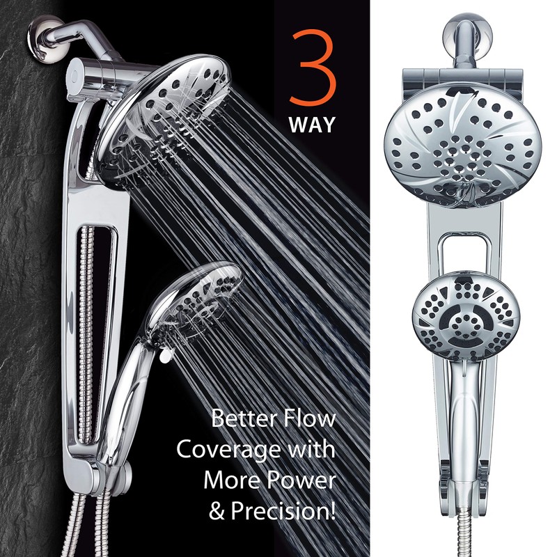 AQUABAR High-Pressure 3-way Shower Spa Combo with Adjustable 18" Extension