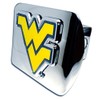 West Virginia METAL emblem on chrome METAL Hitch Cover (yellow w/ blue trim)