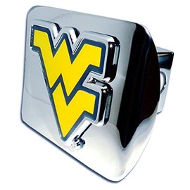 West Virginia METAL emblem on chrome METAL Hitch Cover (yellow w/ blue trim)