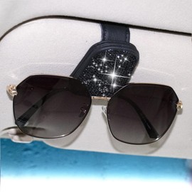 Sunglass Holder for Car,Bling Glasses Holder for Car Sun Visor,Handcrafted Crystal Rhinestones Fashion Car Sunglasses Mount,Ticket Card Clip Eyeglass Mount Auto Interior Accessories for Women (Black)