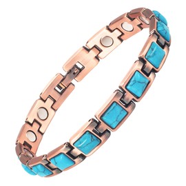 MagVIVACE Pure Copper Bracelet for Women, 7.68'' Turkish Stone Magnetic Bracelets with 15 Magnets for RSI Carpal Tunnel, Jewelry Gifts for Mother's Day
