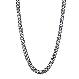 DonDon Men's Necklace Curb Chain Silver - Black Stainless Steel Length 20.47 inch (52 cm) - Width 0,18 inch (0,45 cm)