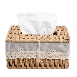 Dokeno Handwoven Paper Holder, Wet Tissue Box, Cosmetic Tissue Box, Rattan Tissue Box with Lining, Paper Towels Box, Paper Storage Box for Household, Hotel, Living Room, Bedroom