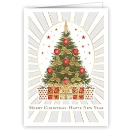 Quire Mini Card Tree & Presents,Green/Red,70x89mm