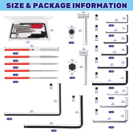 Waltool 18 Pcs Guitar Allen Wrench and Mini Diamond Needle Files Set, 7mm & 8mm Truss Rod Hex Box Wrenches and 4mm & 5mm Lengthened Truss Rod Allen Wrenches for Guitar Bass Neck Bridge Nut Screw
