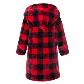 Kids Robe Boys Hooded Fleece Sleep Robe Girls Soft Bathrobe (Red Plaid, 11-12Years)