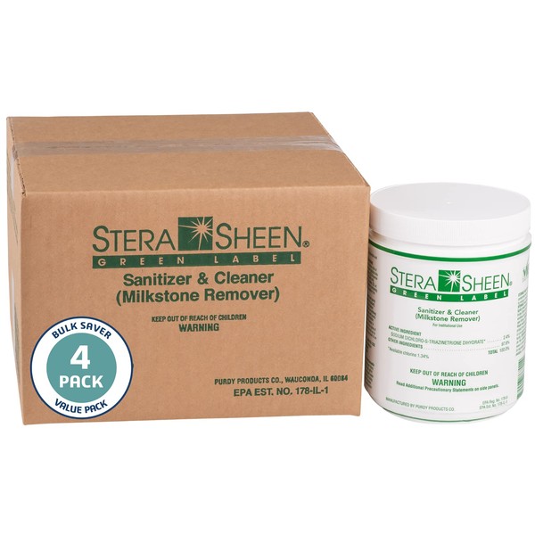 Purdy Stera-Sheen 4 lb Sanitizer Jars, Green Label Sanitizer, Case of 4 x 4 lb Jars