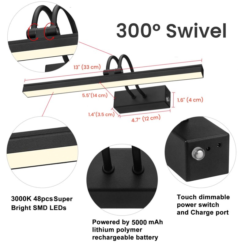 FUNCHDAY Picture Light Rechargeable, Wireless Picture Lights for Wall with