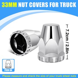 33 mm Thread On Chrome Nut Cover Caps ABS Plastic Anti-Rust Screw-on Lug Nut Covers for Semi Trucks, Pack of 20 Flat Top Lug Nut Covers