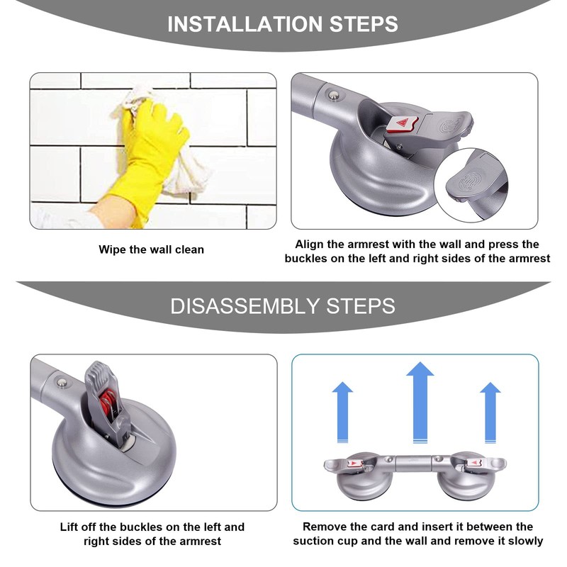 HEINSY 15inch Suction Shower Grab Bar, Portable Shower Handle Bar
