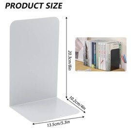 Quixotical 2 pcs Bookend Supports, Bookends Metal White, 21 x 9 x 13.5 cm Heavy Duty Bookends, Book Ends for Shelves, Book Holder With Non-Slip Mat, for Office, School, Home, Library