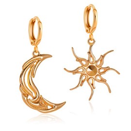 ANDPAI Unique Chic Abstract Hollow 14k Gold Asymmetry Moon Star Sun Dangle Drop Earrings Black Moon Hypoallergenic Huggie Hoop Earrings for Women Statement Jewelry Gifts (Gold)