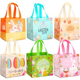 BELSVOR Pack of 6 Easter Gift Bags, 6 Pieces Easter Bags with Handles, Easter Gift Bags for Eggs/Gifts/Carrots, Easter Gift Bag 20 x 20 cm, Gift Bag Easter for Children Easter