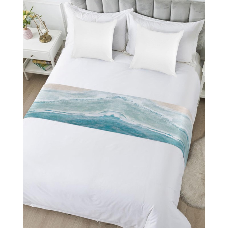 DecorLovee Summer Beach Bed Runners for Queen Size Bed, Ocean