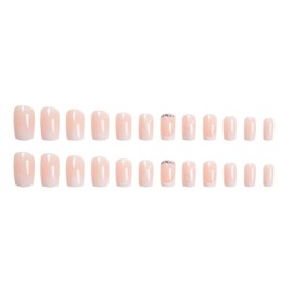 Resweky 24 Pieces Square Medium False Nails Shiny Crystal Glitter Nude False Nails French Print On Nails Full Cover Acrylic Nails for Women