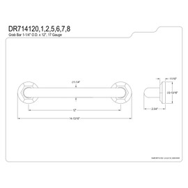 Kingston Brass DR714122 Designer Trimscape Metropolitan Decor 12-Inch Grab Bar with 1.25-Inch Outer Diameter, Polished Brass
