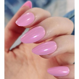 Morily Short Fake Press on Nails Almond with Glitter Designs, Shiny Pink Acrylic Thick Stick on False Nail Reusable Glossy Full Cover Manicure for Women, 32 Pcs