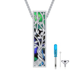 Flpruy Tree of Life Urn Necklaces for Ashes 925 Sterling Silver Abalone Shell 3D Bar Tree of Life Cremation Jewelry for Ashes Memory Jewelry with Funnel Filler Kit for Women Men Pets