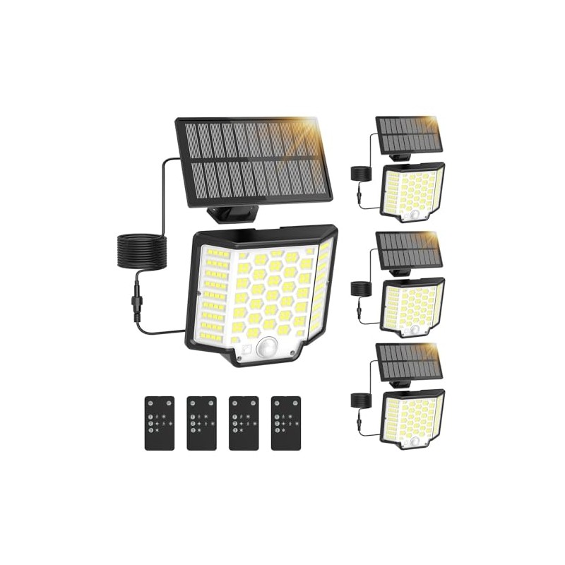 Solar Flood Lights Outdoor Waterproof, 4-Pack 186 LED Solar Wall