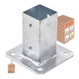 TRIBECCO Ground Sleeve with Dowel Plate for Square Wooden Posts 51 x 51 mm Height 100 mm Hot-Dip Galvanised Steel Screw-On Sleeve as Anchoring for Carports Fences Gate Posts Palisades