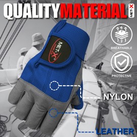 Met-X Sailing Gloves 3/4 Finger, Enforced Padded Palm, Kayak Rowing Fishing Water Sports Accessories, Diving Fingerless Work Training Lifting Gloves for Men & Women Size up to XXL (Blue, XXL)