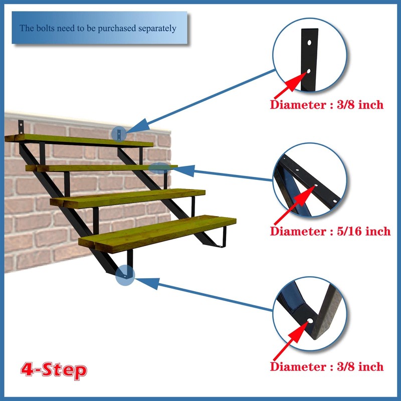 35 Inch Black Steel Stair Step Riser, 4-Step Metal Stair