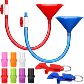 Vertintong 2 Set Beer Bong Tube and Funnel with Valve Drinking Funnel with 8 Interchangeable Mouthpieces 2 Shotgun Keychain Tool for Bachelor Party Christmas, College Party, Drinking Games