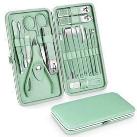 Teamkio 18pcs Manicure Set Pedicure Nail Clippers Set Travel Hygiene Kit Stainless Steel Professional Cutter Care Set Scissor Tweezers Knife Ear Pick Tools Grooming Kits with Leather Case