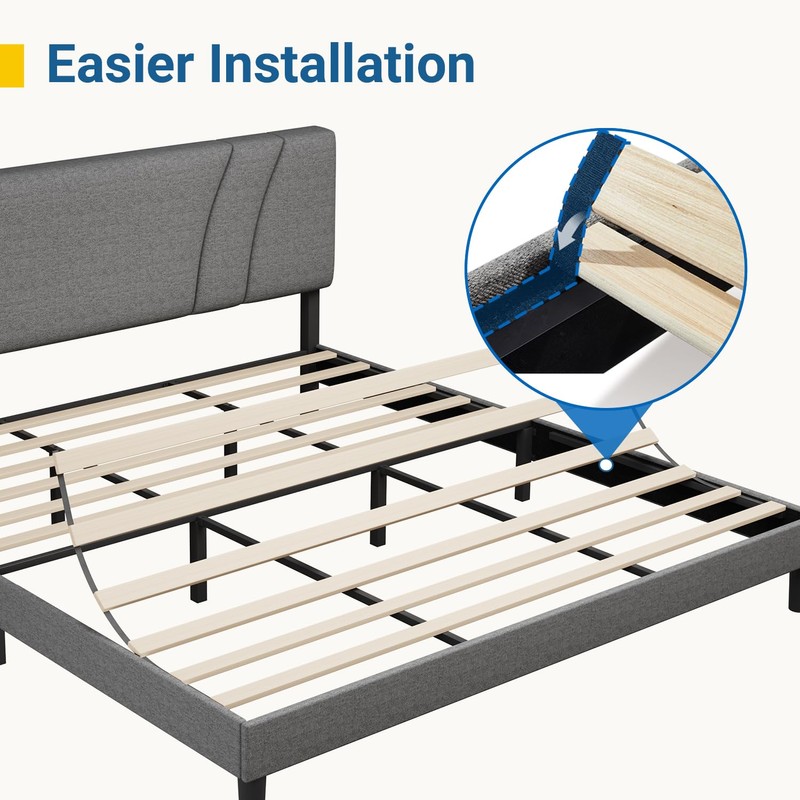Avenco Queen Bed Frame, Upholstered Platform Bed Frame with Adjustable