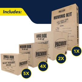 PackRite Medium Moving Kit, 1 Room Dorm Room Moving Boxes Kit, 12 Moving Boxes Large Medium Small, Packing Tape, Bubble Wrap, Markers, Moving Supplies