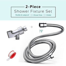 79 Inch Expandable Shower Hose Extra Long ，Bathing Toilet Cleaning, Adjustable Holder Mount and Stainless Steel Shower Hose for Handheld Shower Head, shower hose and holder, Chrome