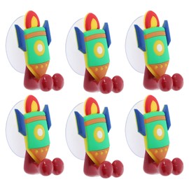 SandT Collection Red Rocket Suction Toothbrush Holder for Mirror Wall - Set of 6