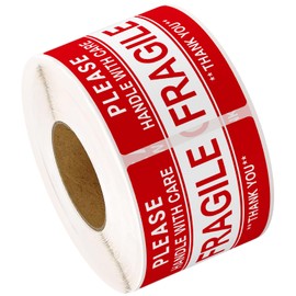 3'' x 2'' Fragile Stickers for Shipping and Moving, 500 Pcs (1 Roll) Handle with Care Fragile Labels Glass Permanent Adhesive Warning Stickers