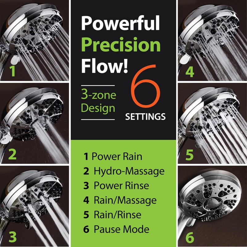 AquaDance High Pressure 6-Setting 3.5" Chrome Face Handheld Shower with