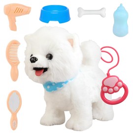 Piashow Running Dog Toy for Children, Robot Dog Running, Tongue Out, Singing, Speaking and Barking, Interactive Electronic Pets, Children's Gift (Samoyed)