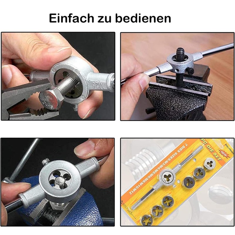 KEWAYO 8-Piece Metric Die Set, Carrying Steel Hand Screw Thread