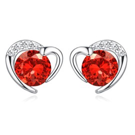 LOYALLOOK Women's Popular Earrings, Hypoallergenic, Heart Earrings, Zircon Silver, 925 Platinum, Stylish, Cute, Red, Blue, White, Purple, Green, Pink, Birthstone Accessories, 2 Pieces, Birthday Gift,