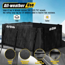AVENN ARKSEN Roof Top Luggage Storage Bag for 23'' x 64'' Skinny Baskets 14 Cubic Feet (62.2''L x 21.26''W x 18.11''H) with 10 Straps Anti-Slip Mat 8 Door Hooks All Vehicles with/Without Rack, Black