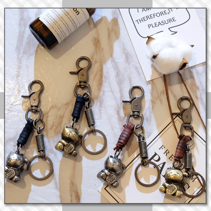 [クロム クレイン] キーホルダー キーリング チャーム 鍵 ネコ 招き猫 レザー おしゃれ