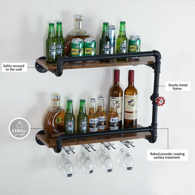 BOTAOYIYI Wine Rack Wall Mounted 2 Tier, Hanging Floating Small