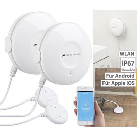 VisorTech Smart Water Detector: Set of 2 WiFi Water Detectors, External Sensor, App (Water Detector Alexa Compatible, Water Detector Alarm, Moisture Detector)