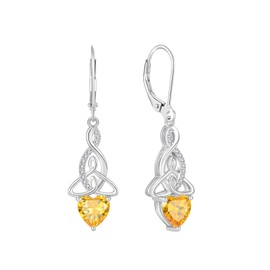Rocayi Infinity Celtic Knot Earrings 925 Sterling Silver Dangle Drop Leverback Citrine Earrings November Birthstone Jewelry Gifts for Women